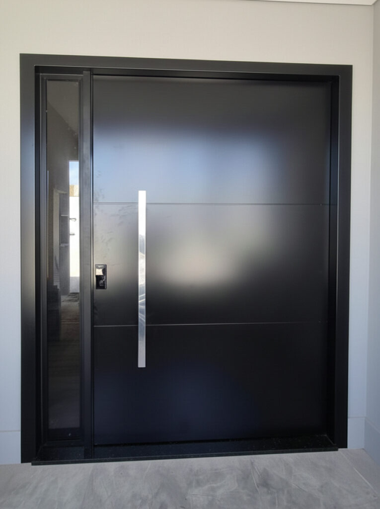 porta pivotante em acm com visor lateral preto